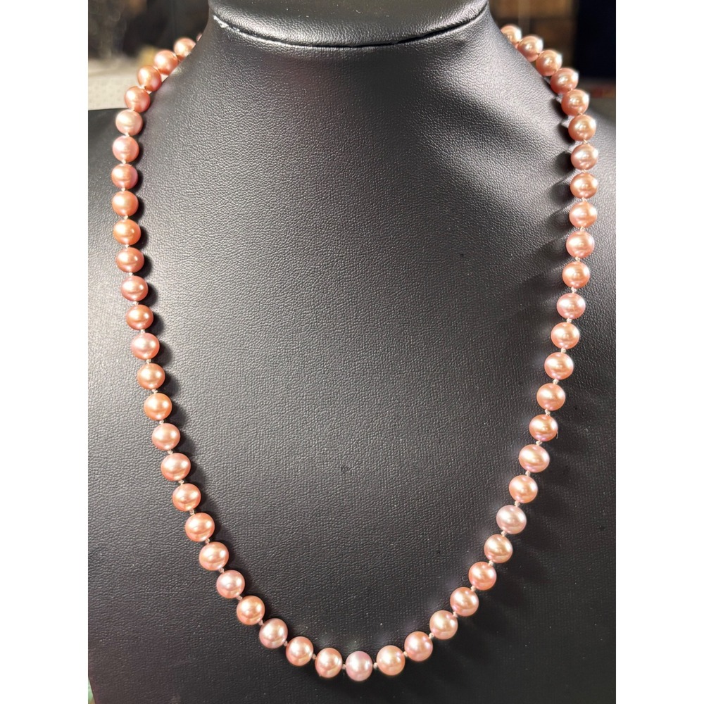 14K Yellow‎ Gold Peach Pink Freshwater Pearl Knotted Necklace 18"Princess 3mm